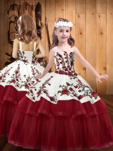 Affordable Sleeveless Embroidery Lace Up Kids Pageant Dress