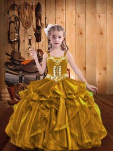Latest Organza Sleeveless Floor Length Pageant Gowns For Girls and Embroidery and Ruffles