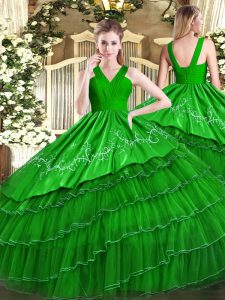 Great Green Sleeveless Satin and Organza Zipper Sweet 16 Dresses for Military Ball and Sweet 16 and Quinceanera