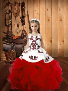  Straps Sleeveless Lace Up Child Pageant Dress Red Organza