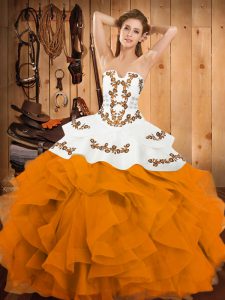 Sweet Gold Sleeveless Floor Length Embroidery and Ruffles Lace Up Quinceanera Gowns