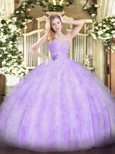 Noble Lavender Lace Up Sweetheart Beading and Ruffles Quinceanera Gown Organza Sleeveless