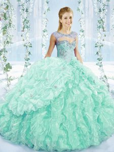 Custom Fit Apple Green Quinceanera Dresses Sweetheart Sleeveless Brush Train Lace Up