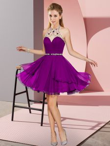 Customized Dark Purple Empire Beading Homecoming Dress Zipper Chiffon Sleeveless Mini Length