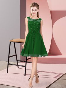 Decent Dark Green Dama Dress for Quinceanera Prom and Party and Wedding Party with Appliques Scoop Sleeveless Zipper