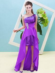 Charming High Low Eggplant Purple Homecoming Dress One Shoulder Sleeveless Lace Up