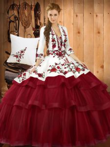  Wine Red Ball Gowns Organza Sweetheart Sleeveless Embroidery Lace Up Vestidos de Quinceanera Sweep Train