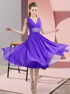  Lavender Side Zipper Court Dresses for Sweet 16 Beading Sleeveless Knee Length