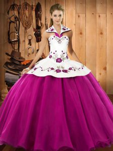 High Class Floor Length Ball Gowns Sleeveless Fuchsia Quinceanera Dresses Lace Up