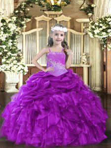 High End Purple Sleeveless Organza Lace Up Pageant Gowns For Girls for Party and Sweet 16 and Quinceanera and Wedding Party