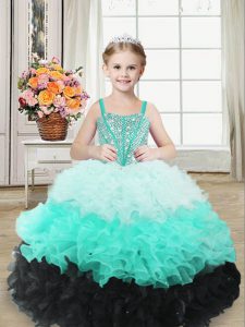  Multi-color Sleeveless Floor Length Beading and Ruffles Lace Up Child Pageant Dress