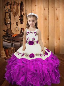  Floor Length Ball Gowns Sleeveless Fuchsia Little Girls Pageant Dress Lace Up