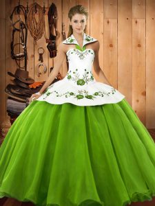 Wonderful Halter Top Sleeveless Lace Up 15th Birthday Dress Satin and Tulle