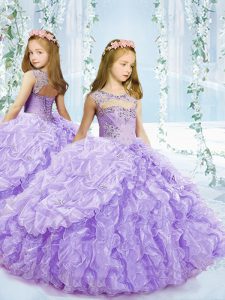  Floor Length Lavender Girls Pageant Dresses Scoop Sleeveless Lace Up
