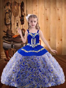  Embroidery and Ruffles Little Girls Pageant Dress Multi-color Lace Up Sleeveless Floor Length