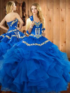  Floor Length Ball Gowns Sleeveless Blue Ball Gown Prom Dress Lace Up