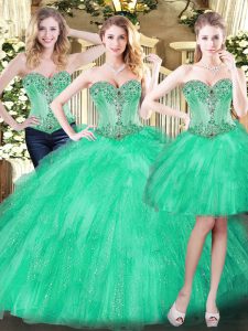 Comfortable Sweetheart Sleeveless Lace Up Quinceanera Dresses Green Organza
