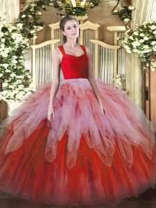 Decent Multi-color Ball Gowns Straps Sleeveless Organza Floor Length Zipper Lace and Ruffles Sweet 16 Dresses