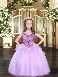 Stunning Lilac Sleeveless Organza Lace Up Party Dress for Girls for Party and Quinceanera