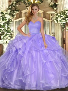 Lavender Organza Lace Up Sweetheart Sleeveless Floor Length Sweet 16 Quinceanera Dress Ruffles