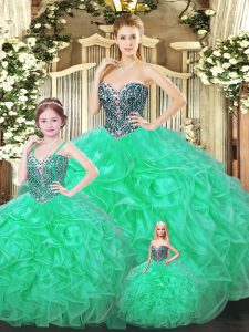 Edgy Green Ball Gowns Organza Sweetheart Sleeveless Ruffles Floor Length Lace Up Ball Gown Prom Dress