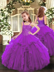 Exquisite Purple Sleeveless Beading and Ruffles Floor Length Kids Formal Wear
