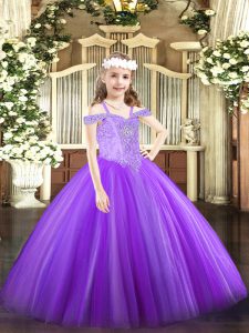  Lavender Little Girl Pageant Dress Party and Quinceanera with Beading Off The Shoulder Sleeveless Lace Up