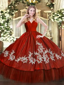  Floor Length Zipper Quinceanera Dresses Wine Red for Military Ball and Sweet 16 and Quinceanera with Embroidery