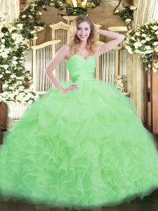  Organza Sleeveless Floor Length Quince Ball Gowns and Beading and Ruffles