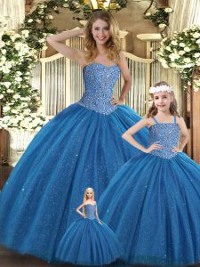 Graceful Teal Sweetheart Lace Up Beading Quinceanera Dress Sleeveless