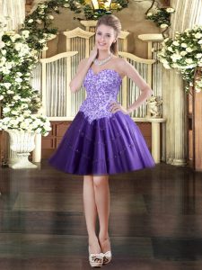 Comfortable Purple Ball Gowns Appliques Prom Party Dress Lace Up Tulle Sleeveless Mini Length