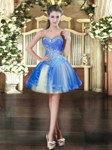  Baby Blue Tulle Lace Up Sweetheart Sleeveless Mini Length Dress for Prom Beading