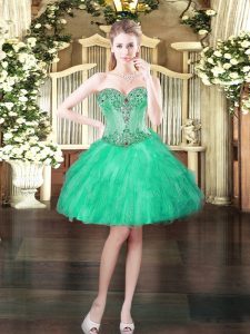 Sweet Tulle Sweetheart Sleeveless Lace Up Beading and Ruffles in Turquoise