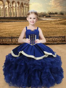 Sweet Blue Sleeveless Organza Lace Up Little Girl Pageant Dress for Sweet 16 and Quinceanera