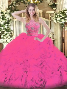 Best Tulle Sleeveless Floor Length Ball Gown Prom Dress and Beading and Ruffles