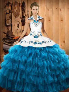 Organza Sleeveless Floor Length Vestidos de Quinceanera and Embroidery and Ruffled Layers