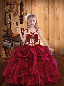  Red Straps Lace Up Embroidery and Ruffles Party Dress Wholesale Sleeveless