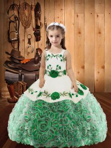 Exquisite Multi-color Ball Gowns Straps Sleeveless Fabric With Rolling Flowers Floor Length Lace Up Embroidery and Ruffles Casual Dresses