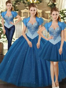 Adorable Teal Straps Lace Up Beading 15th Birthday Dress Sleeveless