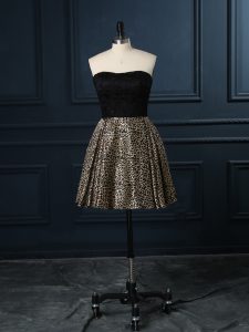 Classical Strapless Sleeveless Zipper Dress for Prom Black Printed