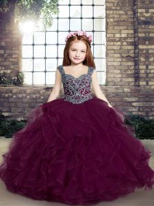 New Arrival Straps Sleeveless Tulle Child Pageant Dress Beading and Ruffles Lace Up