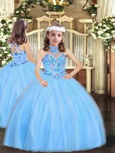  Baby Blue Sleeveless Tulle Lace Up Little Girls Pageant Dress Wholesale