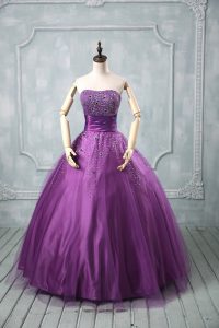  Floor Length Ball Gowns Sleeveless Eggplant Purple and Purple Sweet 16 Dress Lace Up