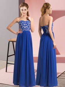  Royal Blue Chiffon Lace Up Homecoming Dress Sleeveless Floor Length Beading