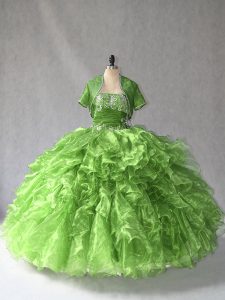Discount Green Lace Up 15 Quinceanera Dress Beading and Ruffles Sleeveless Floor Length