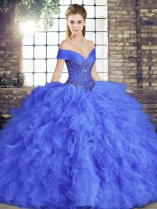  Floor Length Ball Gowns Sleeveless Blue Ball Gown Prom Dress Lace Up