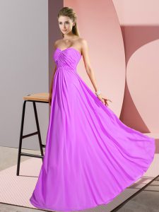  Sleeveless Floor Length Ruching Lace Up Prom Party Dress with Lilac
