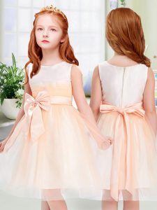 High End Knee Length Peach Toddler Flower Girl Dress Scoop Sleeveless Zipper