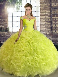 Best Beading Quinceanera Gown Yellow Green Lace Up Sleeveless Floor Length
