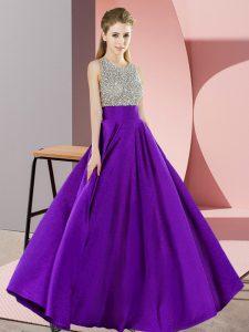 Best Selling Scoop Sleeveless Backless Prom Gown Purple Elastic Woven Satin